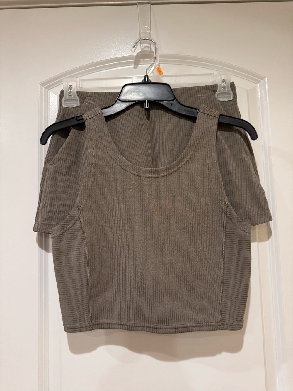 lululemon athletica High-Waist Ribbed Shorts & Tank Top set in Taupe